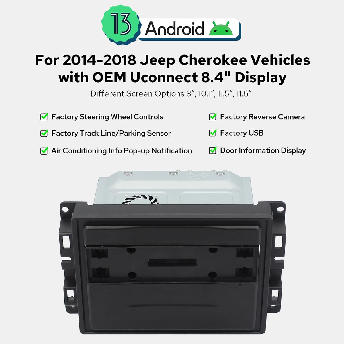 Joying Car Radio for Jeep Cherokee 2014-2018 Upgrade, Android 13 Head Unit 10.1 Inch IPS Touchscreen Stereo for 8.4" OEM Display, with CarPlay & Android Auto, GPS Navigation, AM/FM(JY-CR822T4)