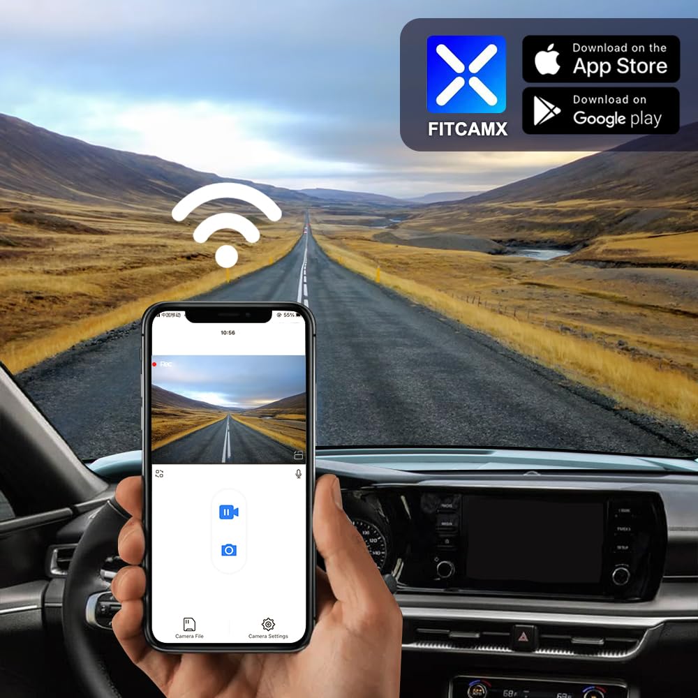 Fitcamx Front 2K+Rear 1080P Dash Cam Adapts for Kia K5 2021-2024 (Part No#L3000) LX LXS GT-Line EX GT, Integrated OEM Style, Dual HD Video, WiFi & APP, Loop Recording, G-Sensor, Easy to Set, 64GB Card