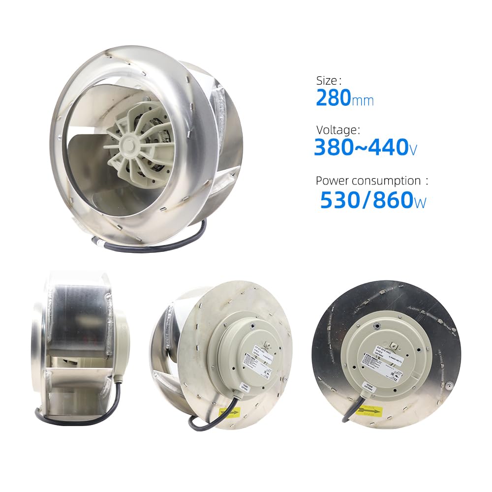 RH28M-2DK.3F.1R Ziehl-abegg Fan RH28M2DK3F1R Industrial Ventilation Aluminum Ventilation Blower 0.95/1.25A 0.53/0.86kW 230V/460V AC Voltage 2840 RPM Inverter Cooling Fan for HVAC Ducts & Workshops