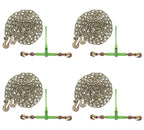Mytee Products 4 Pack 5/16"- 3/8" Heavy Duty Hi-Viz Green Ratchet Chain Binder w/ 5/16" Grab Hook & 1/2" Slip Hook, 5,400 Lbs WLL & 4 Pack 5/16 Inch x 20 FT Grade 70 Binder Chain w/Clevis Grab Hooks
