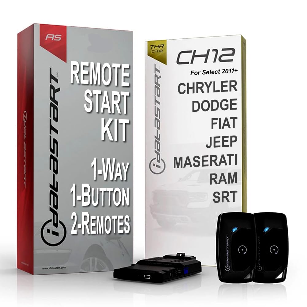 iDataStart Remote Starter KIT for Select Chrysler/Dodge/Fiat/Jeep/Maserati/RAM/SRT Vehicles 2011+ w/3000ft Range (1-Way, 1-Button, 2-Remotes)