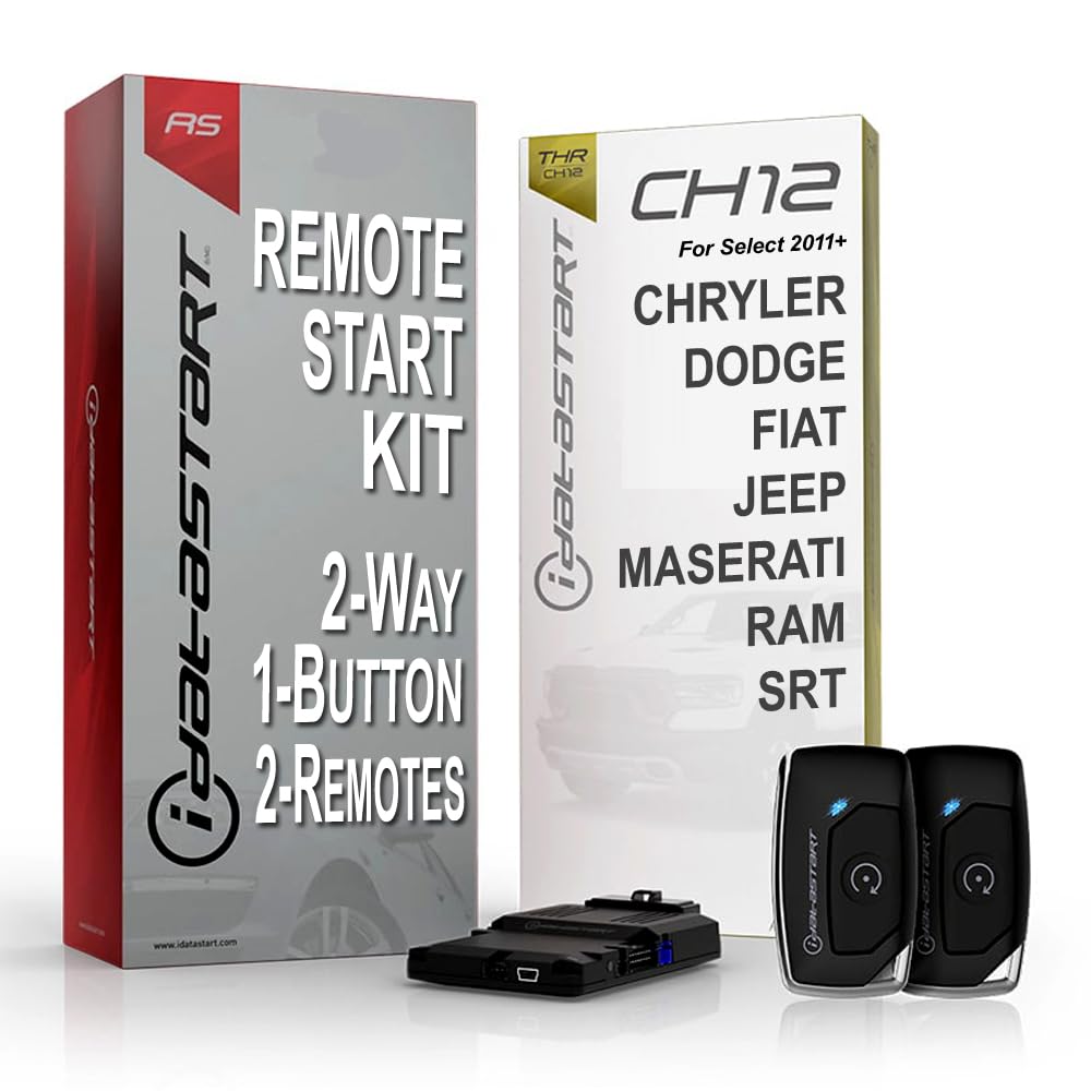 iDataStart Remote Starter KIT for Select Chrysler/Dodge/Fiat/Jeep/Maserati/RAM/SRT Vehicles 2011+ w/3000ft Range (1-Way, 1-Button, 2-Remotes)
