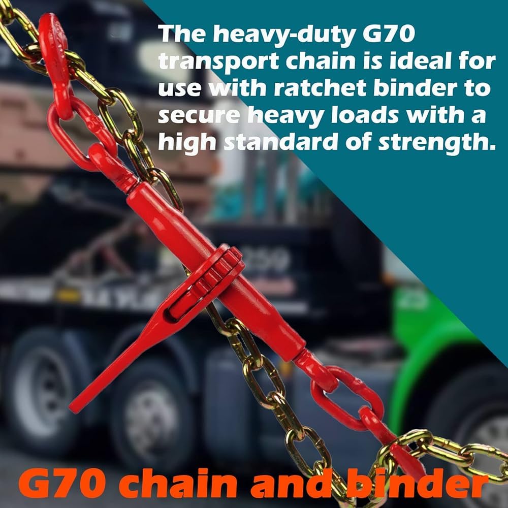 Chain and Binder Kit 5/16" - 1/4" Chain Binder Load Binder Transport Chain with 3,150lbs Safe Work Load for Truck Flatbed Trailer Tie Down Hauling Logging