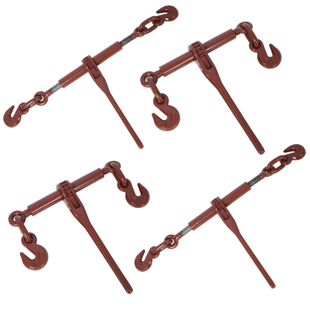 Heavy Duty Ratchet Binders with Adjustable Hooks, 4-Pack, Red