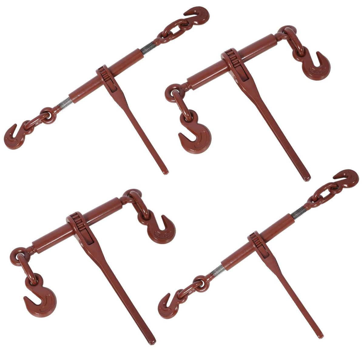 Heavy Duty Ratchet Binders with Adjustable Hooks, 4-Pack, Red