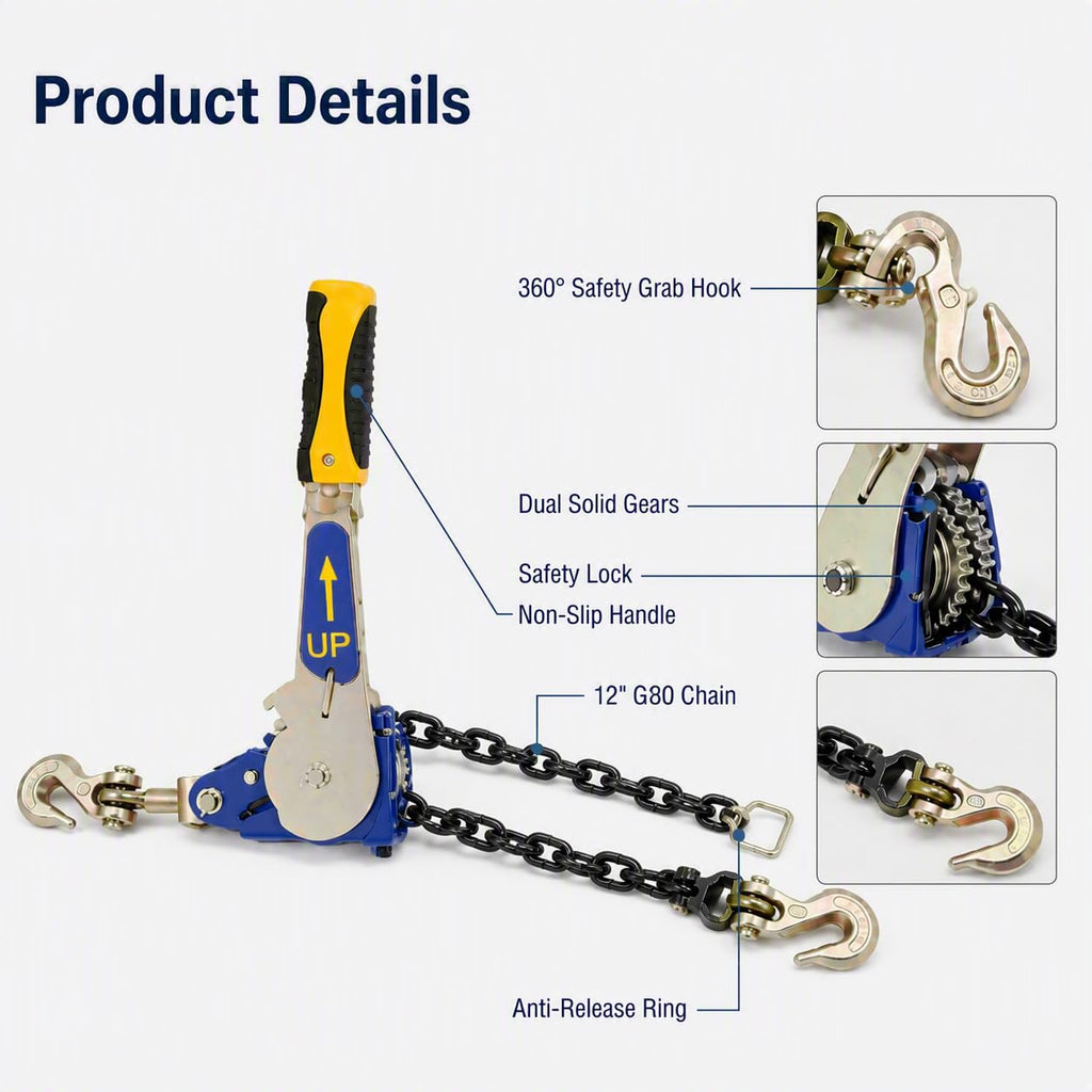 2 Pack 5/16"-3/8" EZ Ratchet Chain Binder with G70 Grab Hooks, Ratchet Load Binder Kit, 5400 lbs WLL Heavy Duty Cargo Tie Down for Flatbed Trailers & Trucks