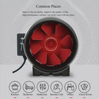6 inch Duct Fan Booster Inline Ventilation with Dual-Speed Switch Exhaust Blower Vent Air Extractor Ventilation System HVAC Low Noise Operation with Aluminum Blade and Grounded Power Cord (Black)