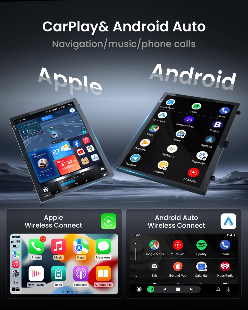 [8Core 4+64GB] Car Radio for Cadillac Escalade SLS 2007-2014: 9.7" TouchScreen Stereo with CarPlay Android Auto 5GWiFi Bluetooth GPS Navigation Split Screen Mirror Link FM AM RDS DSP SWC Backup Camera