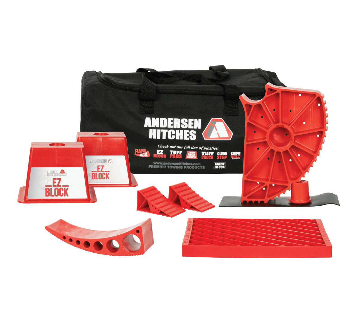 Andersen Hitches Single Axle Travel Trailer Kit Pro, Includes Rapid Jack, EZ Blocks, Tuff Chocks, Camper Leveler, Clean Step