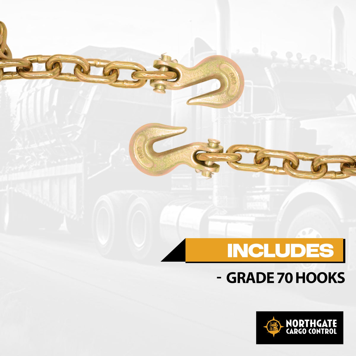 Transport Chain - 3/8" x 10 ft Long, Grade 70 Chain with Clevis Grab Hooks - G70 Load Binder Chain, 6,600 lbs WLL - Pack of 4 (Northgate Cargo Control)