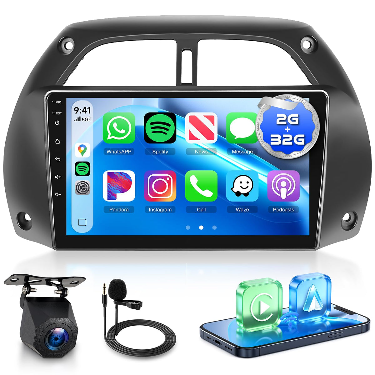 8 CORE 6G+128G Car Radio for Toyota RAV4 2001-2006, Wireless Carplay