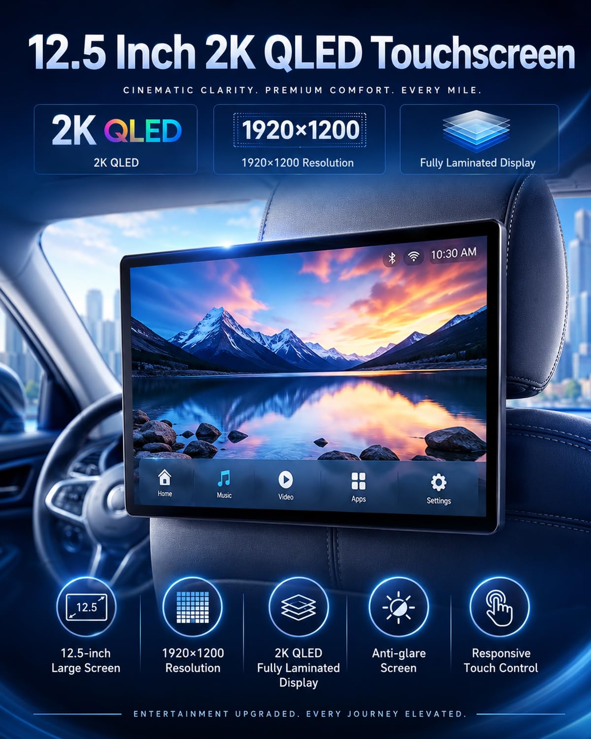12.5" Android Car Headrest Monitor, Rear Seat Entertainment