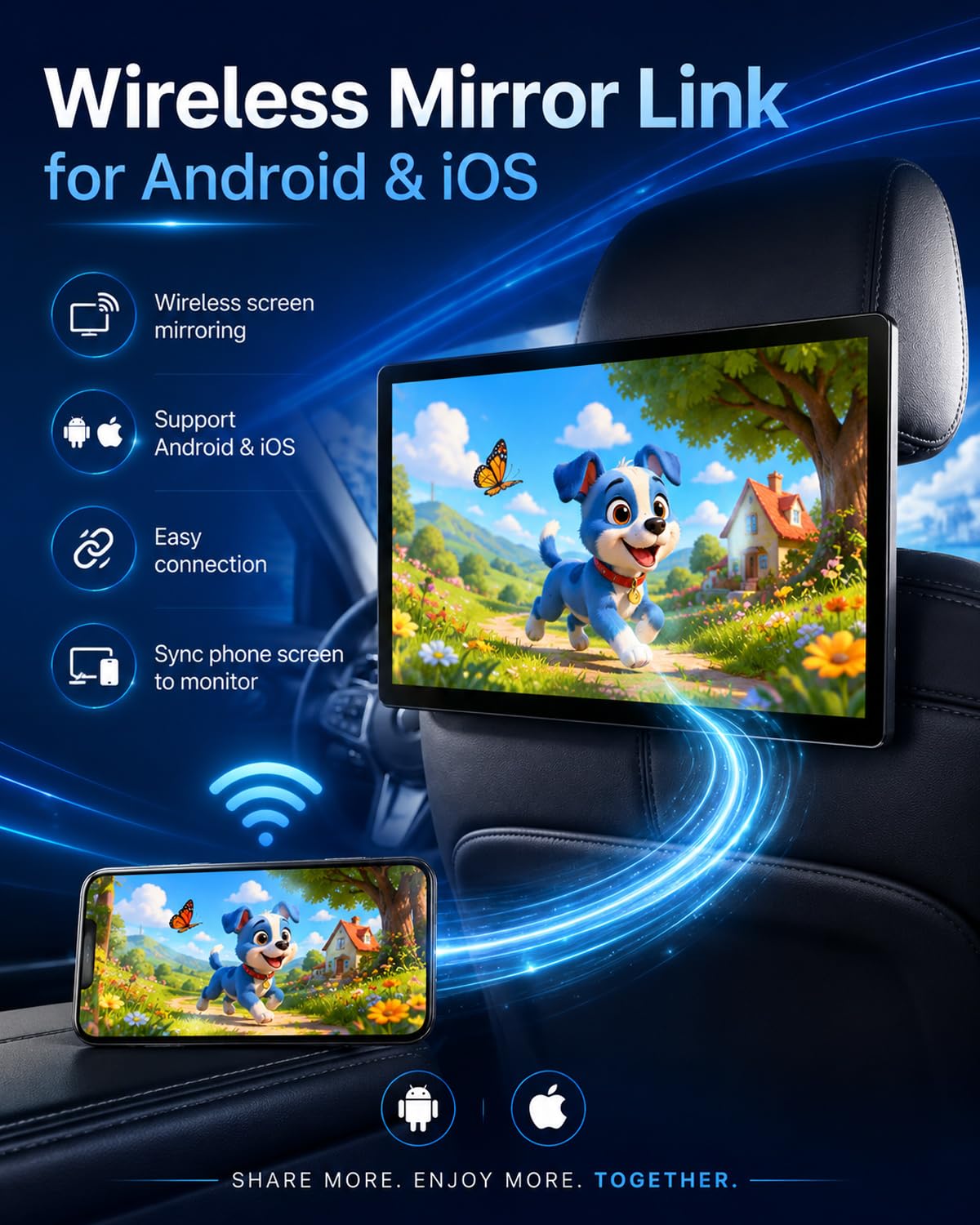 12.5" Android Car Headrest Monitor, Rear Seat Entertainment