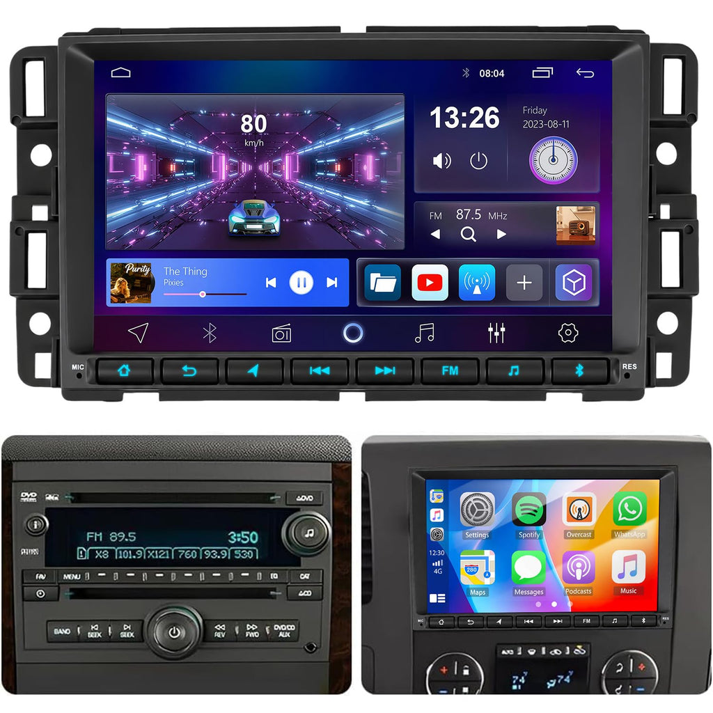 4+64G Android Car Radio Stereo Upgrade for 2008-2026 Chevy Express 2500 3500 8" Touch Screen GPS Navi Head Unit for GMC Savana 2008-2026 Radio Replacement w/Wireless Carplay & Android Auto Bluetooth