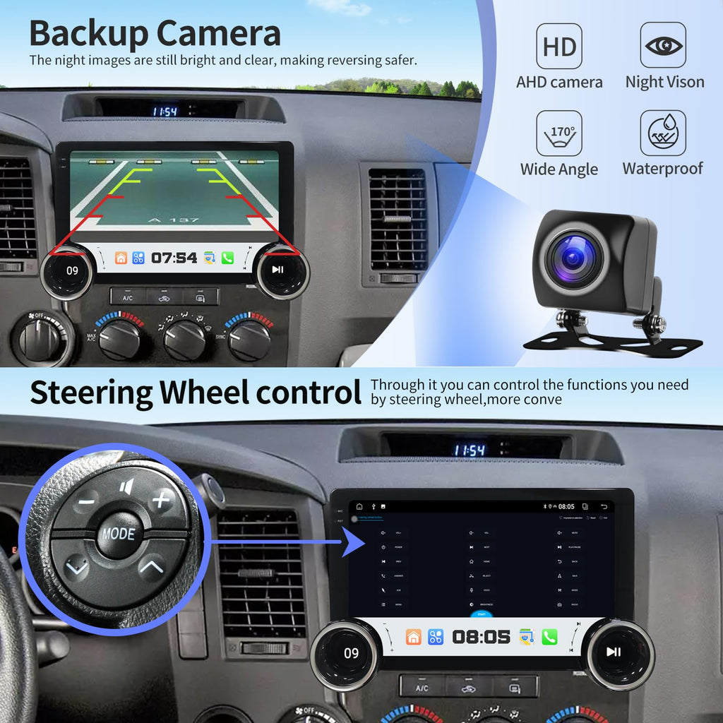 Car Radio for Toyota Tundra 2007-2013 Sequoia 2008-2018 Dual Knob Stereo with Wireless CarPlay/Android Auto 10.1 inch Touch Screen Head Unit Android 13.0 BT/WiFi/DSP/GPS/SWC/FM Radio Backup Camera