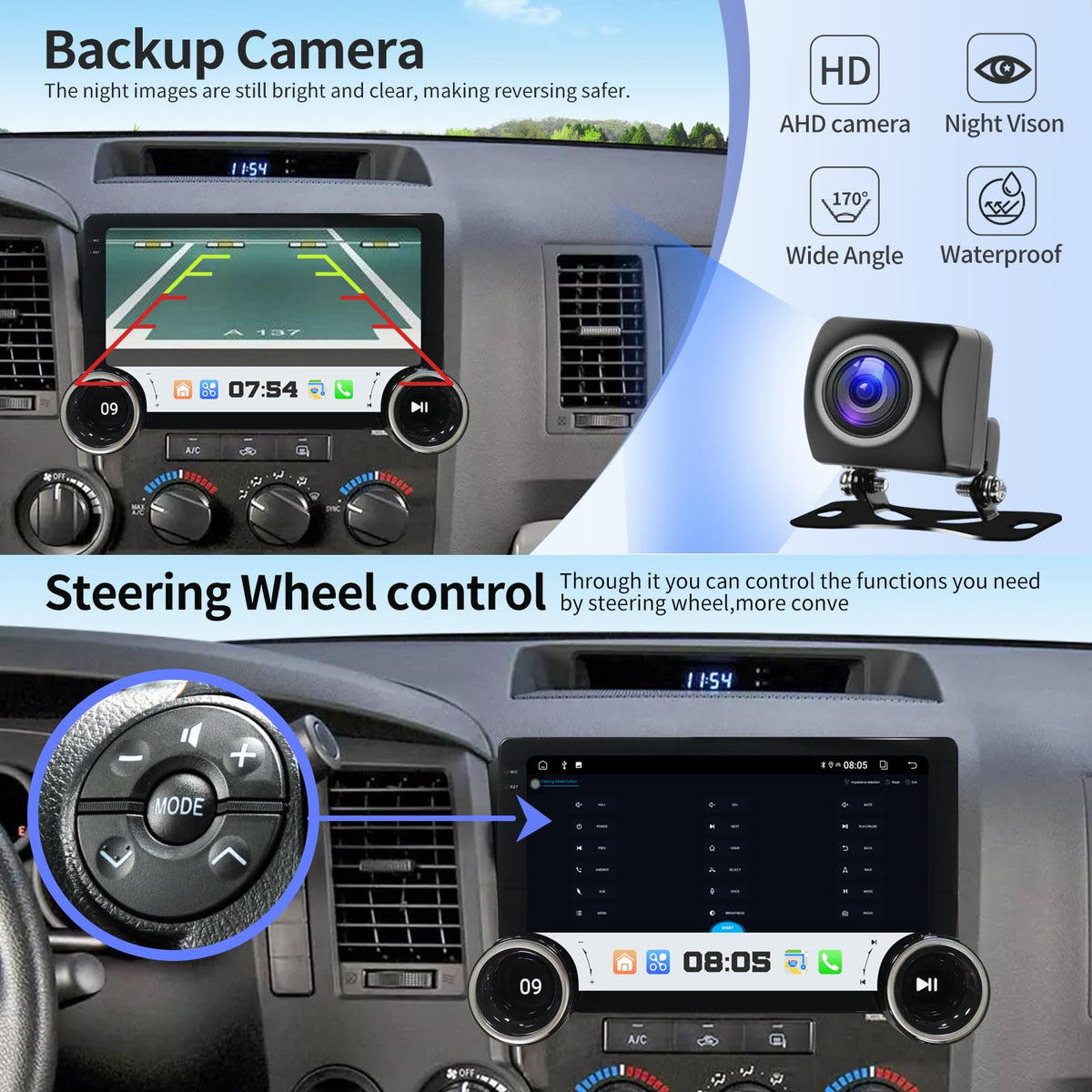 Car Radio for Toyota Tundra 2007-2013 Sequoia 2008-2018 Dual Knob Stereo with Wireless CarPlay/Android Auto 10.1 inch Touch Screen Head Unit Android 13.0 BT/WiFi/DSP/GPS/SWC/FM Radio Backup Camera