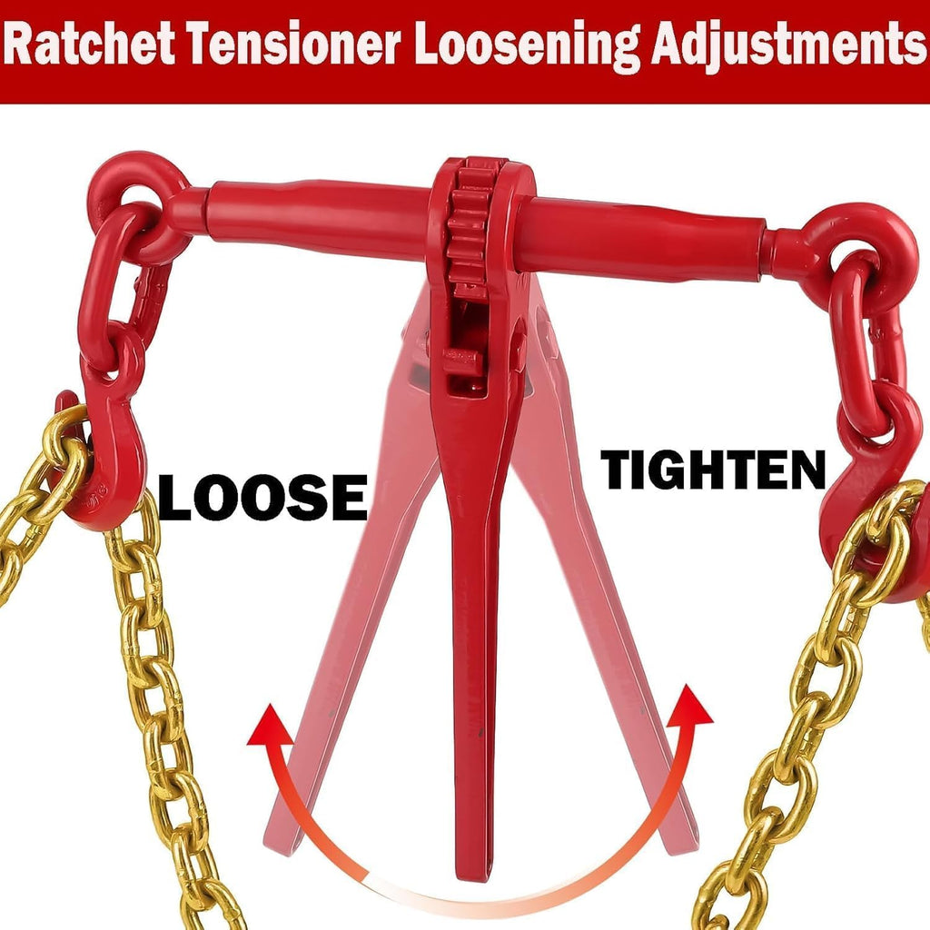 3/8"-1/2" Ratcheting Chain Binder with 10ft Transport Chain, 9200 lbs Working Load, Galvanized Alloy Steel for Truck, Trailer, Tie Down, Hauling, Towing, Industrial Construction