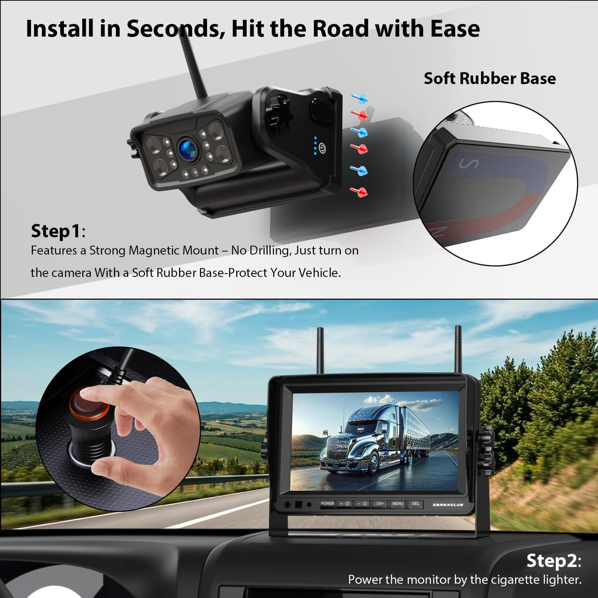 Magnetic Wireless RV Backup Camera System: Rear Camera with 7" HD 1080P DVR Monitor, DVR Monitor & IR Night Vision, Portable Rechargeable Camera for RV/Trailer/Fifth Wheels/Camper