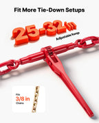 VEVOR Chain and Binder Kit 3/8 in-1/2 in, Ratchet Load Binders 8267 lbs Working Strength, Ratchet Binders and Chains, 3/8 in x 10 ft G80 Chains with G70 Hooks, for Truck, Tie Down, Hauling, Towing