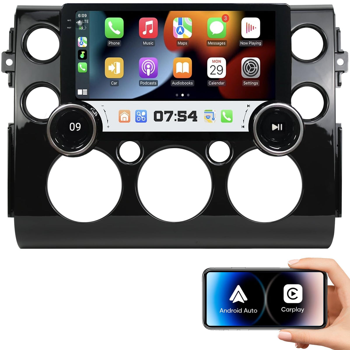 10.1-inch Double Knob Android Car Stereo Radio for Toyota FJ Cruiser 2007-2018, Touchscreen Head Unit with Wireless CarPlay, Android Auto, GPS, Bluetooth, WiFi, FM, EQ Audio, Backup Camera, SWC 2+64G