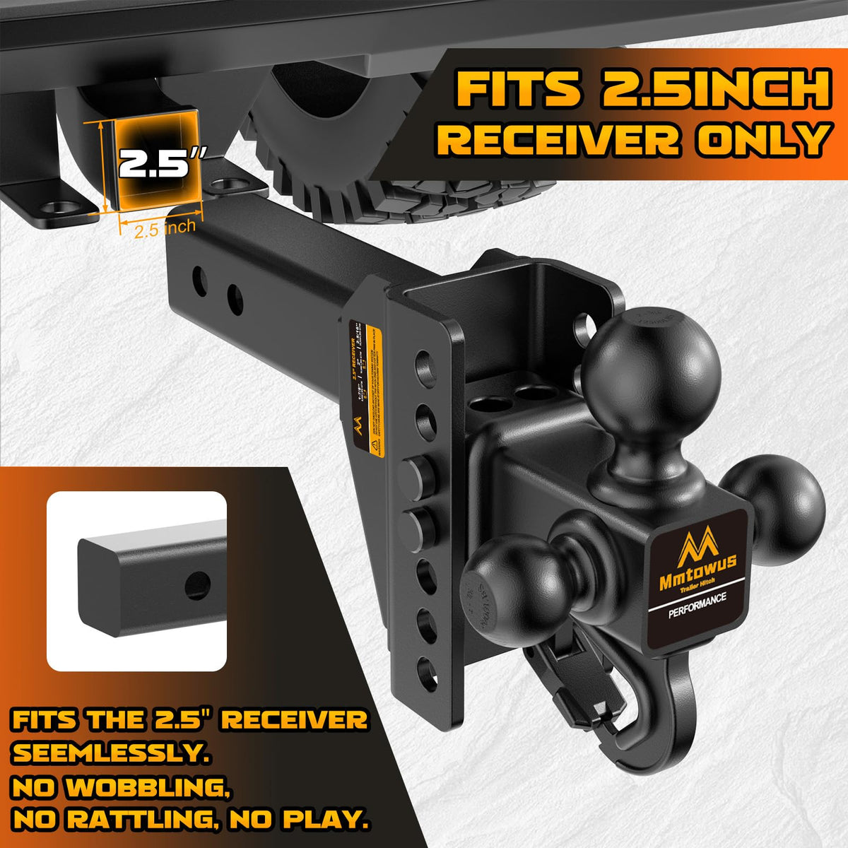 Adjustable Trailer Hitch -Drop Hitch Fit 2.5" Receiver-6" Drop/Rise