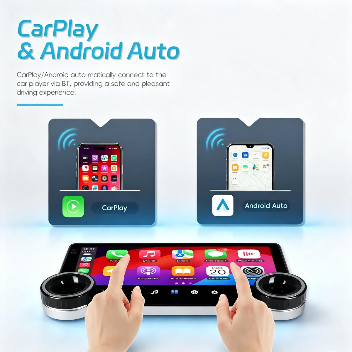 10.1-inch Double Knob Android Car Stereo Radio for Toyota FJ Cruiser 2007-2018, Touchscreen Head Unit with Wireless CarPlay, Android Auto, GPS, Bluetooth, WiFi, FM, EQ Audio, Backup Camera, SWC 2+64G