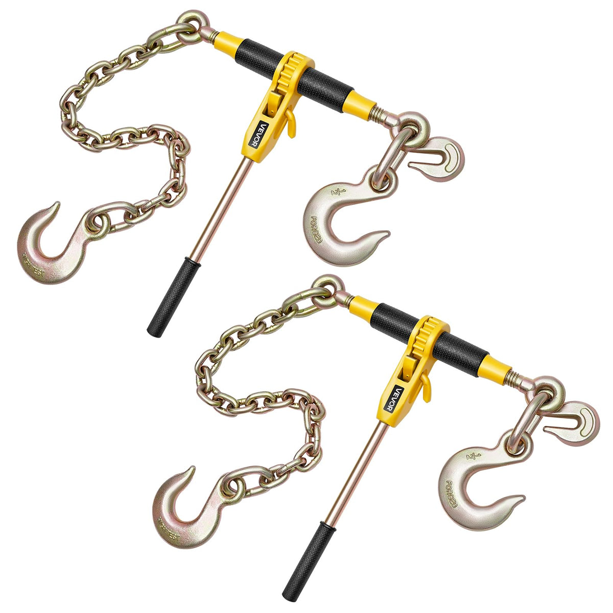 VEVOR Chain and Binder Kit 3/8 in-1/2 in, Ratchet Load Binders 8267 lbs Working Strength, Ratchet Binders and Chains, 3/8 in x 10 ft G80 Chains with G70 Hooks, for Truck, Tie Down, Hauling, Towing
