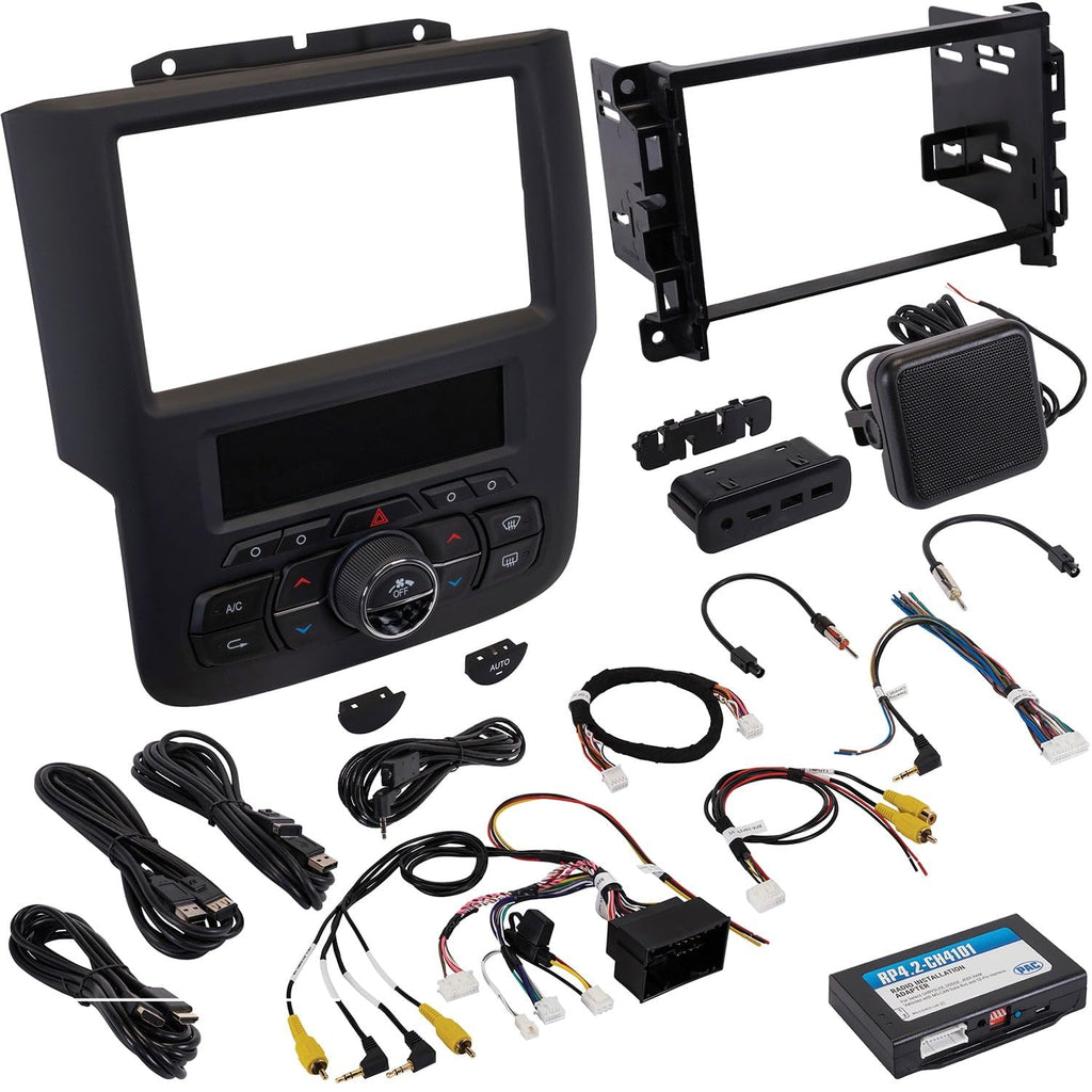 PAC RPK4-CH4101 RadioPRO Integrated Installation Kit with Integrated Climate Controls for Select 2013-2018 RAM Truck and 2019 RAM Classic Vehicles with 4 USB Port Car Charger for Front and Back Seats