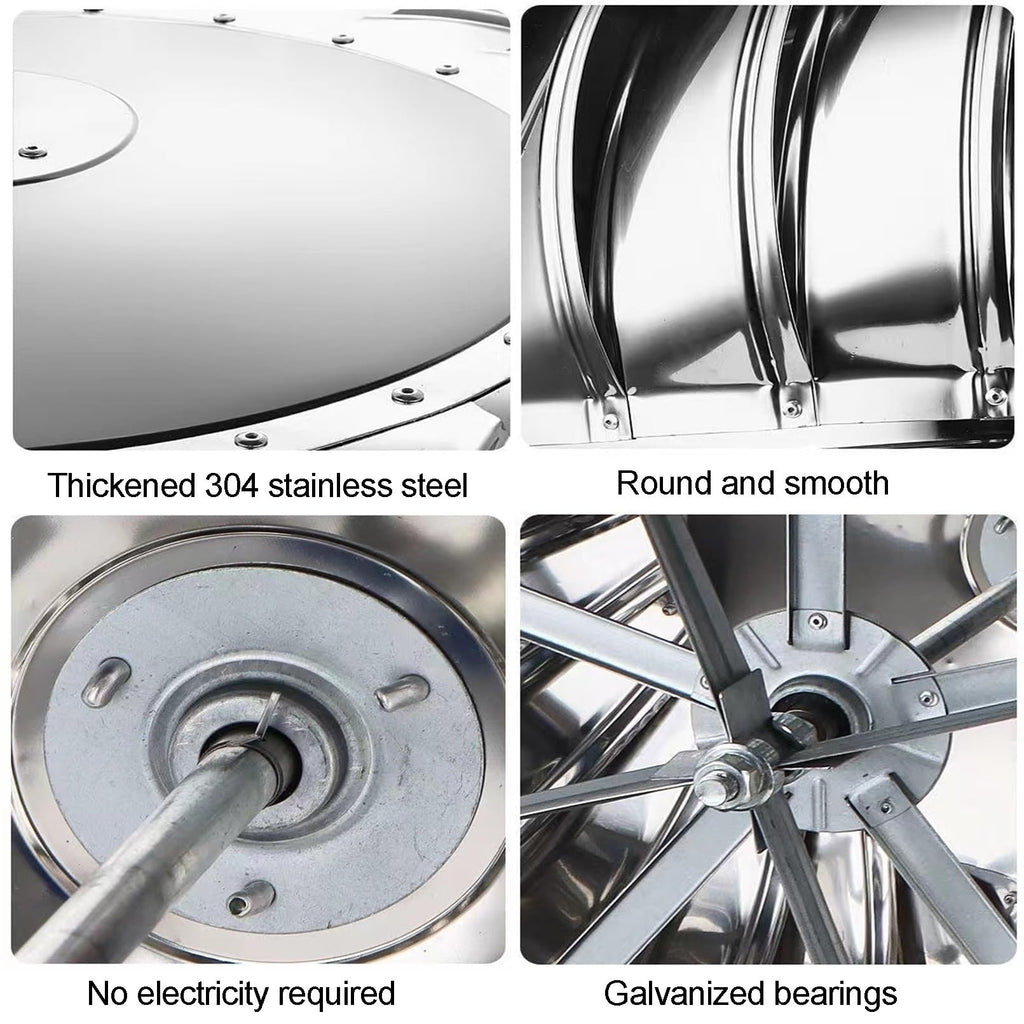 SARKEY Roof Turbines Ventilator, 304 Stainless Steel Rotating Ventilator Cap, Wind Rotating Chimney Cowl, Roof Rotating Exhaust Heat Dissipation Vents, Attic Air Vent Ventilating Fan(500mm/19.7in)