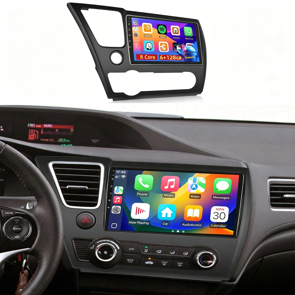6+128G 8Core Android 15 Car Stereo for Honda Civic 2013-2017,9 inch IPS 1280 * 720 Touchscreen Radio Wireless Apple Carplay Android Auto DSP 5G WiFi Bluetooth GPS FM RDS+Free AHD Backup Camera