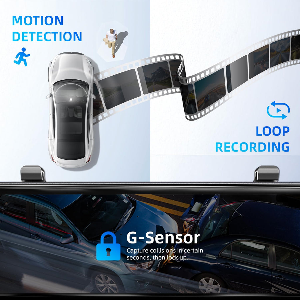 12" 4K+1080Px3,4 Channel Mirror Dash Cam Front and Rear with STARVIS Sensor, Rear View Mirror Camera,Back up Camera for Cars,8 IR Night Vision,WiFi,GPS,Voice Control,Free 128G SD