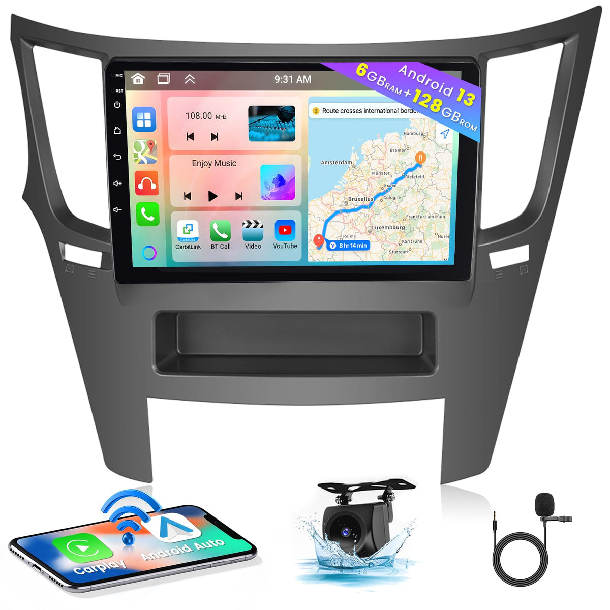 8Core 6+128GB 9" Android 15 Car Stereo for Subaru Legacy Outback 2010-2014