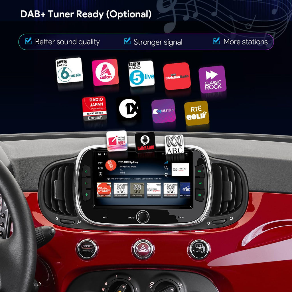 XTRONS 7" Android 14 IPS Touch Screen Car Stereo for Fiat 500 2016-2019