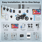 Motorcycle CarPlay Screen with Android Auto – 7” Waterproof GPS, Pantalla para Moto, Apple CarPlay, Navigation System for Motorcycle, Dual 4K Dash Cam Bluetooth Audio, BSD & TPMS