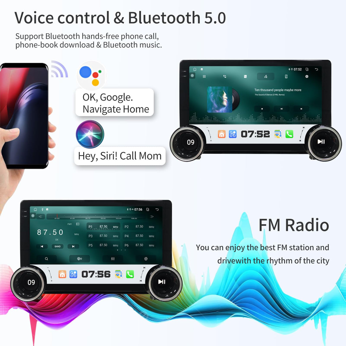Car Radio for Toyota Tundra 2007-2013 Sequoia 2008-2018 Dual Knob Stereo with Wireless CarPlay/Android Auto 10.1 inch Touch Screen Head Unit Android 13.0 BT/WiFi/DSP/GPS/SWC/FM Radio Backup Camera