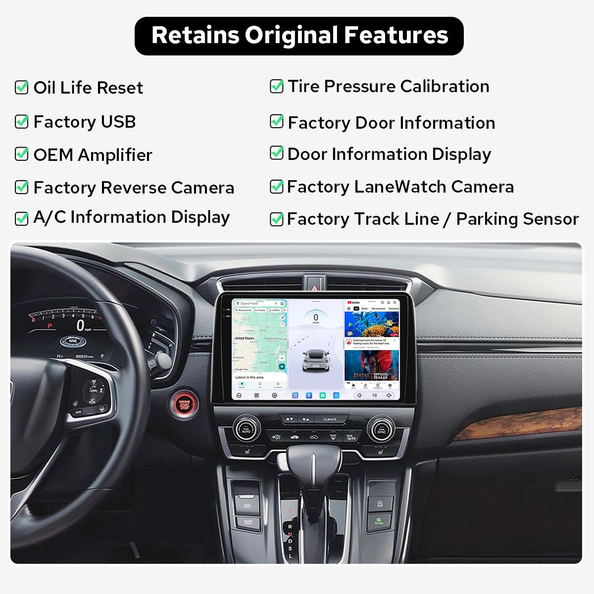 JOYING Car Radio for Honda CRV 2017-2022, 10.4 Inch 2K QLED Touch Screen Android 13 Car Stereo 12GB+256GB Plug and Play with CarPlay & Android Auto, GPS Navigation, Bluetooth, AM/FM Radio(JY-HT167N12)