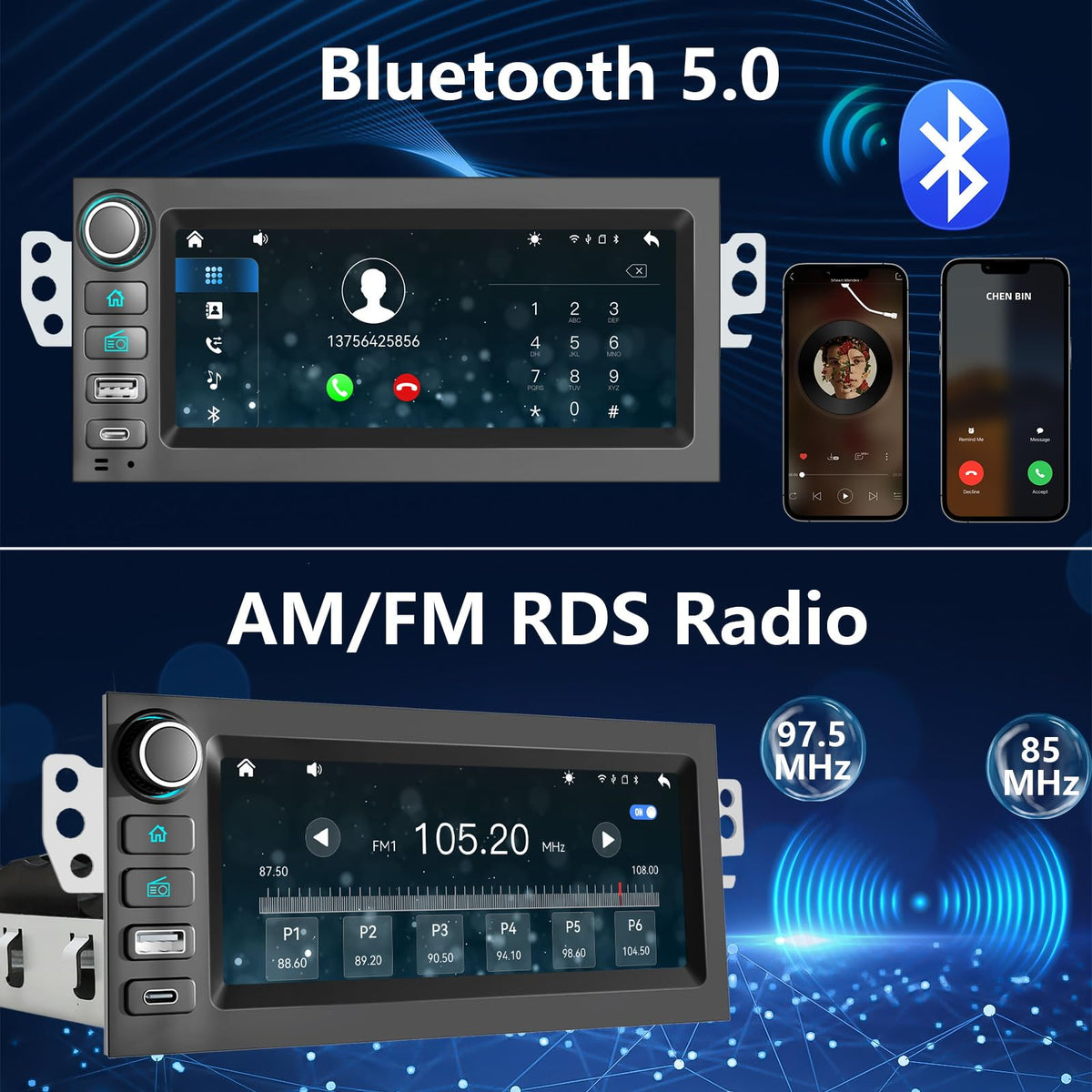Plug&Play 1.5 Din Car Radio for Chevy Silverado/Tahoe/Suburban 1995-2002,S10/Blazer 1998-2002，Monte Carlo 1996-1999 GMC Suburban 1995-1999,Yukon 1995-2002 ，6.9" IPS Screen with Carplay Android auto