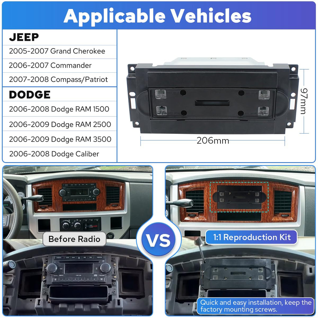 JOYING 11.6" IPS Touchscreen Car Radio for Ram 1500/Caliber(06-08),Ram 2500/3500 (06-09),for Jeep Patriot/Compass(07-08),Grand Cherokee(05-07),Commander(06-07) with Carplay & Android Auto(JY-CL204T4)