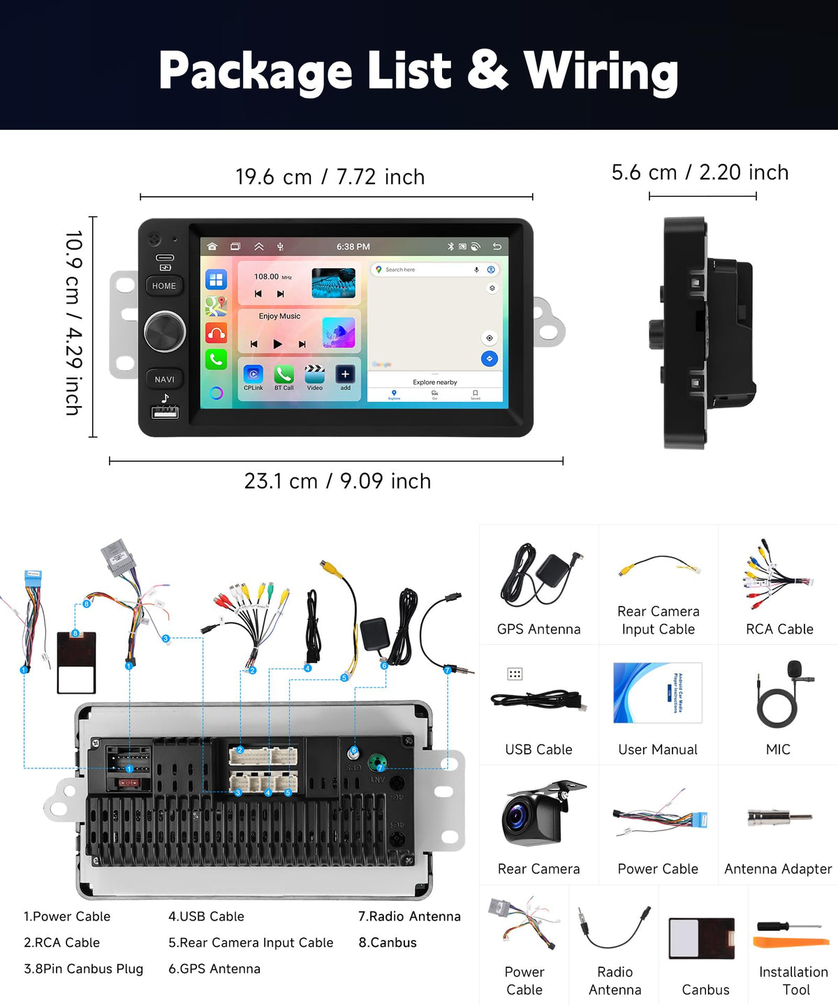 8Core 4+64G Car Stereo for Chevrolet Chevy Silverado Impala Tahoe GMC Sierra Yukon Hummer H2 Android Car Radio 5G WiFi Wireless Carplay Android Auto,7” IPS,GPS,SWC,Bluetooth,Backup Camera for B-OSE
