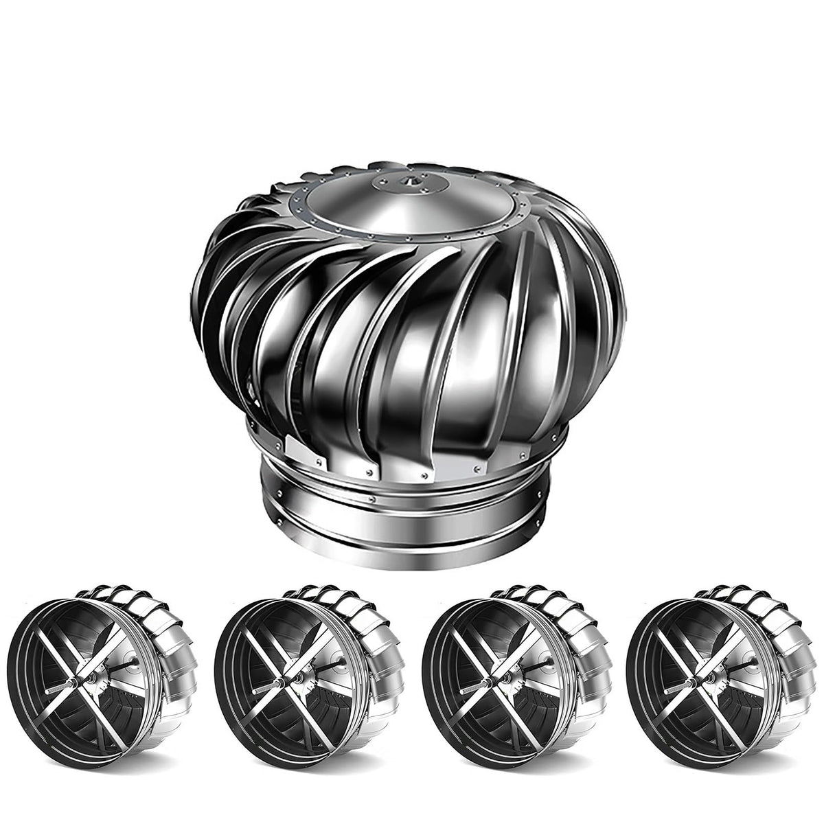 SARKEY 5-Pack Roof Turbines Ventilator, 304 Stainless Steel Wind Turbines, Chimney Cowl, Roof Vents Ventilating Fan, Unpowered Rotation, for Ventilation Exhaust Heat Dissipation(500mm/19.7in)