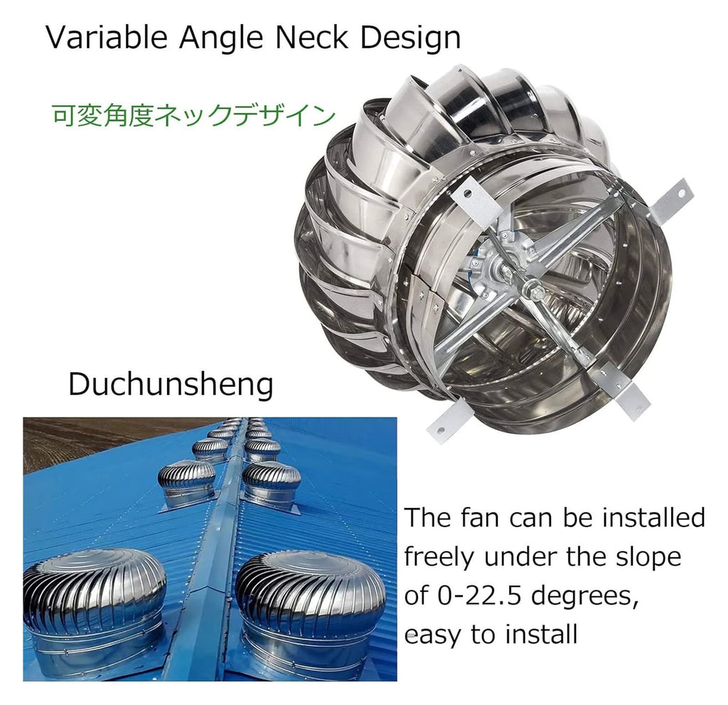 Roof Wind,Stainless Steel Turbine Ntilator NTS 8 10 12Inch No Rust Automatic Silent Pipefit Roof Ntilating Fan, All Purpose Chimney Cowl Rotating Roof NTS Energy-Efficient，300mm
