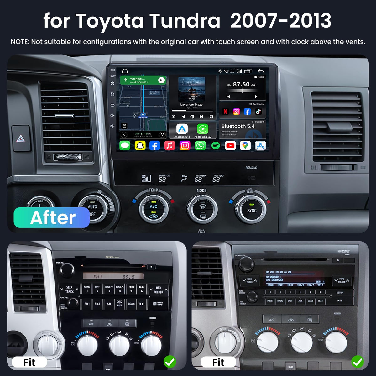 for Toyota Tundra 2007-2013 Sequoia 2008-2018 Car Radio Stereo Upgrade: