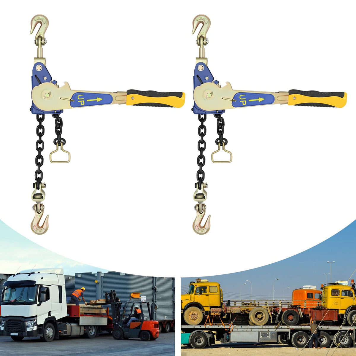 2-Pack 5/16-3/8in 5400lbs Ratchet Chain Binder Yellow
