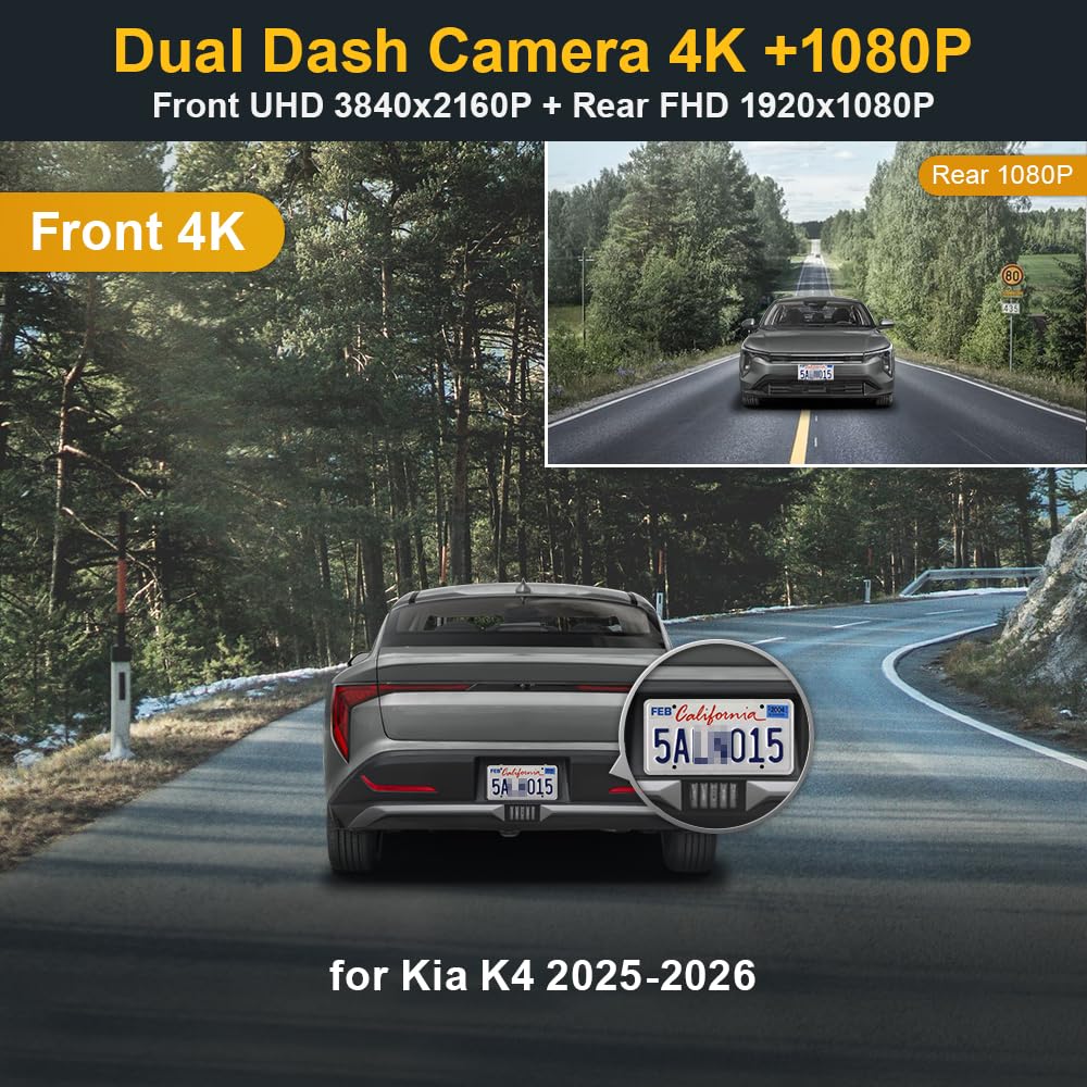Fitcamx Front 4K+Rear 1080P Dash Cam for 2025-2026 Kia K4 (Part No#GG100)