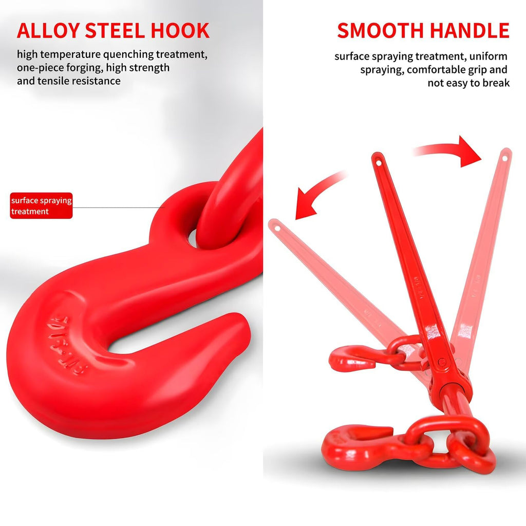 2 Pcs 2Ton Ratchet Chain Binder Kit, 5/16"- 3/8" Chain Load Binder with G80 5/16" X 19.7 FT Binder Chain and 3/8 Clevis Grab Hooks for Hauling,Towing,Tie Down