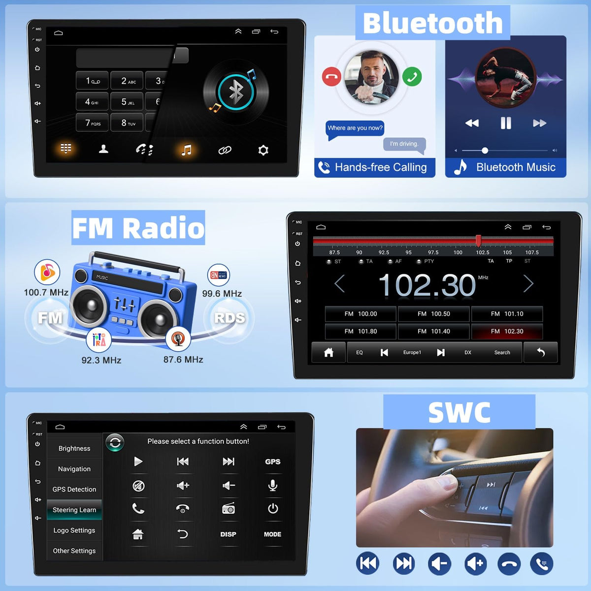 9.7‘’ Car Stereo Radio for Chevrolet Chevy Silverado Avalanche Suburban Tahoe 2007-2014, for GMC Sierra Yukon 2007-2013 with Wireless Carplay Android Auto, GPS, WiFi, BT, EQ, FM, SWC, MiC, Backup Cam