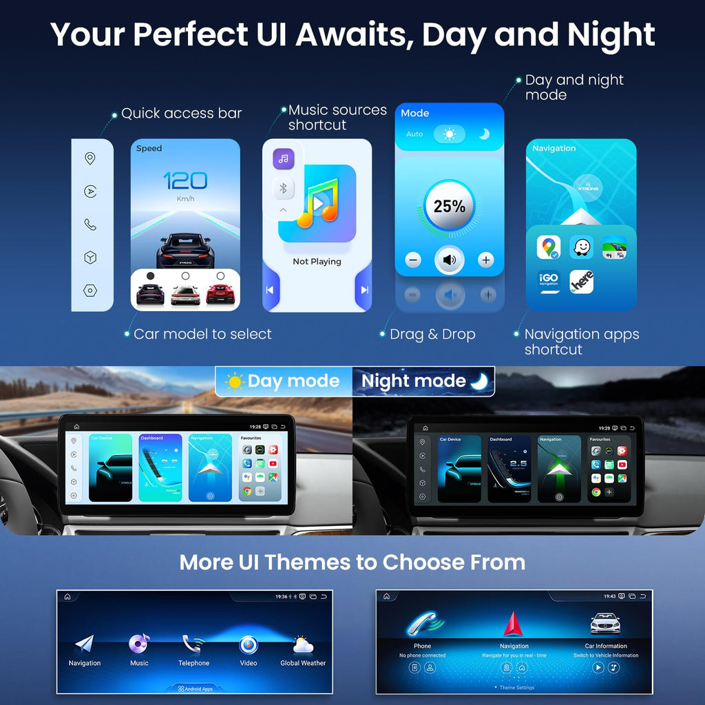 XTRONS Android Car Stereo for Mercedes-Benz E-Class W212 S212 (2009-2012) NTG 4.0, 12.3" IPS Touchscreen, Wireless CarPlay & Android Auto, Qualcomm Snapdragon 662, 8+128GB, Retains OEM Functions