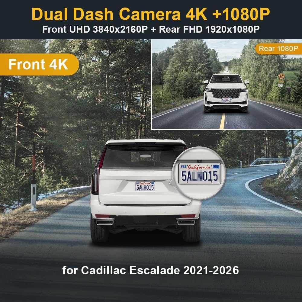 Fitcamx Used Dual 4K+1080P Dash Cam Adapts for Cadillac Escalade 2021-2026