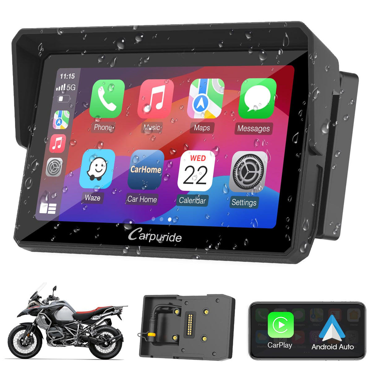 Carpuride W603B 6.3" Motorcycle Carplay Screen for R1200GS R1250GS S1000XR