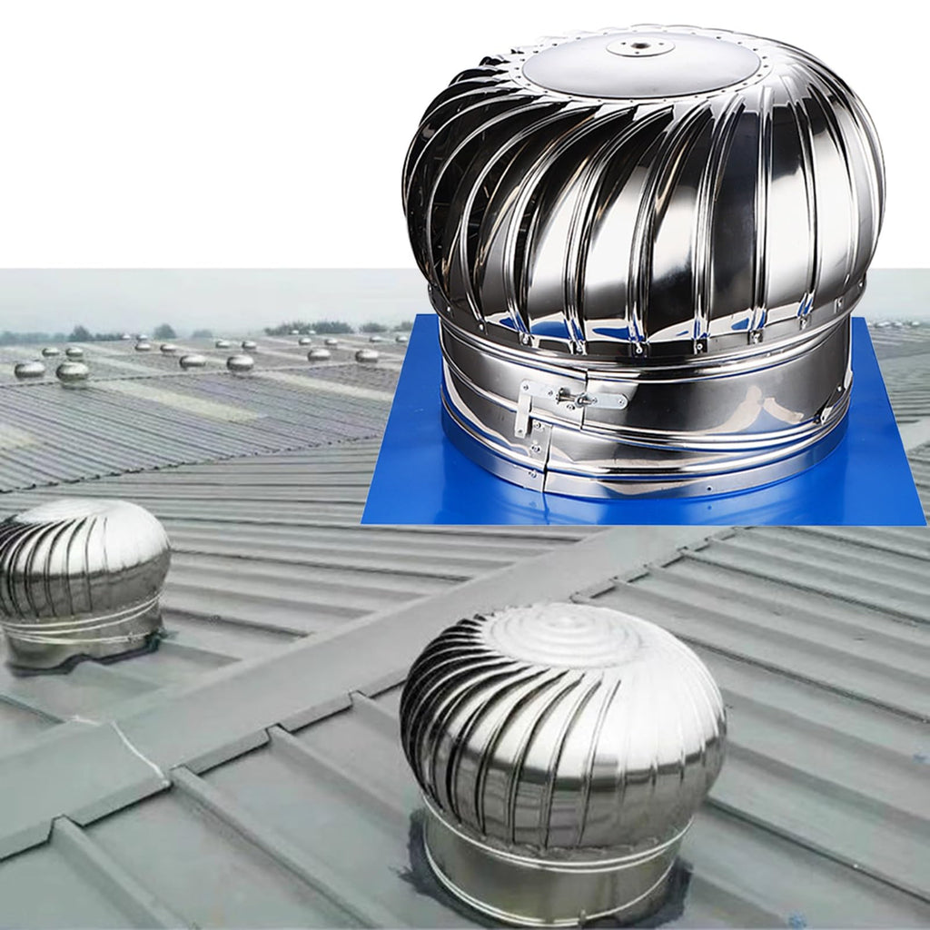 20 24 Inch Turbine Vent Roof Mounted Attic Ventilator, 304 Stainless Steel Industrial Scientific Rotating Roofing Wind Cap Cover for Houses Factory Farm, Base Plate